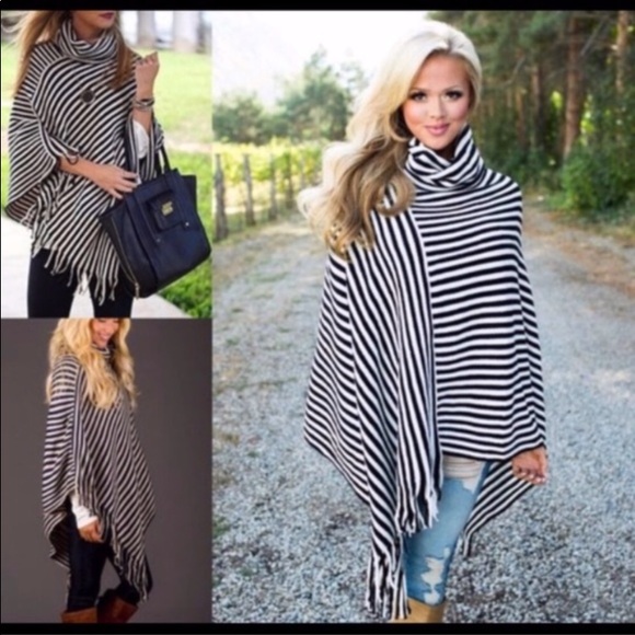 Chic Striped Poncho - Picture 4 of 4